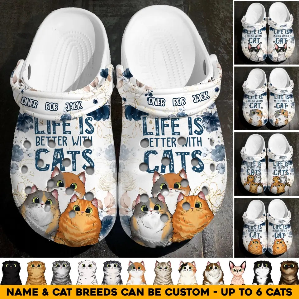 Personalized Life Is Better with Cats Cat Lovers Gift Clog Slipper Shoes Printed 23JUN-HQ13