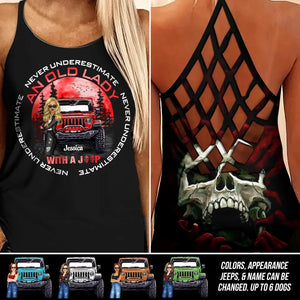 Personalized Never Underestimate An Old Lady With A Jeep Criss Cross Tank Printed MTDT1506