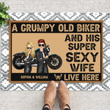 Personalized A Grumpy Old Biker And His Super Sexy Wife Live Here Couple Doormat Printed 23JUN-DT05