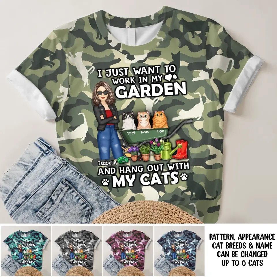 Personalized I Just Want To Work In My Garden And Hang Out With My Cats 3D TShirt Printed MTDT2306