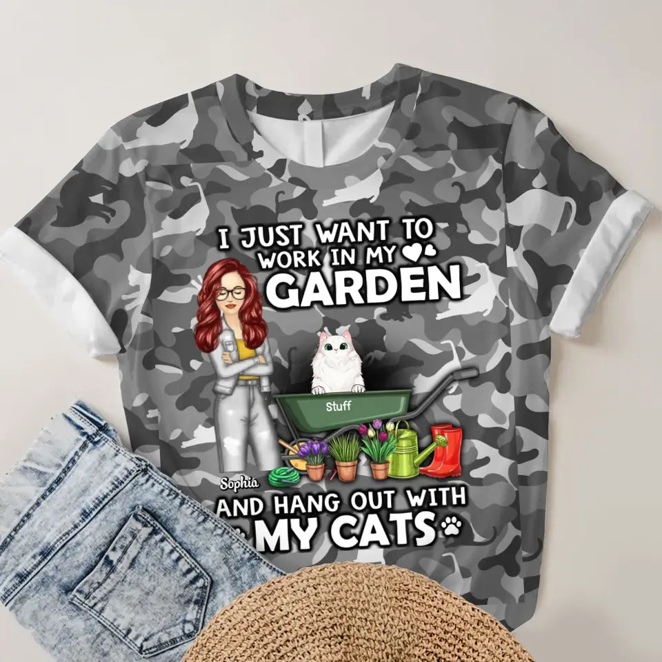 Personalized I Just Want To Work In My Garden And Hang Out With My Cats 3D TShirt Printed MTDT2306