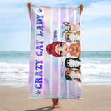 Personalized Crazy Cat Lady Cat Mom Cat Lovers Gift Beach Towel Printed PNHQ2306