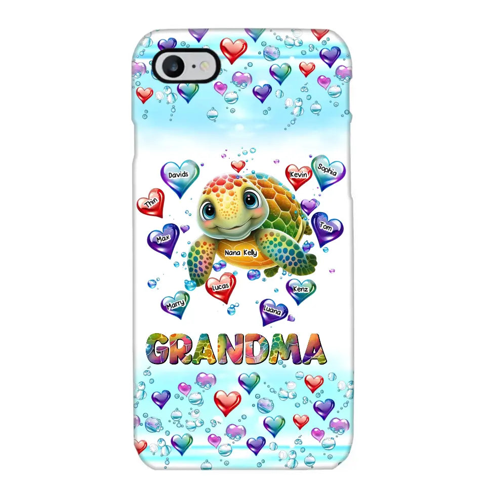 Personalized Grandma Mom Auntie Colorful Cute Turtles With Custom Kids Name Gift For Grandma Phonecase PTN2723