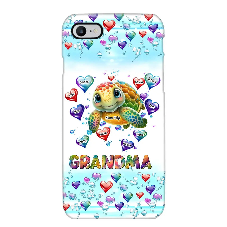 Personalized Grandma Mom Auntie Colorful Cute Turtles With Custom Kids Name Gift For Grandma Phonecase PTN2723