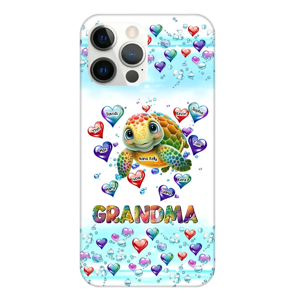 Personalized Grandma Mom Auntie Colorful Cute Turtles With Custom Kids Name Gift For Grandma Phonecase PTN2723