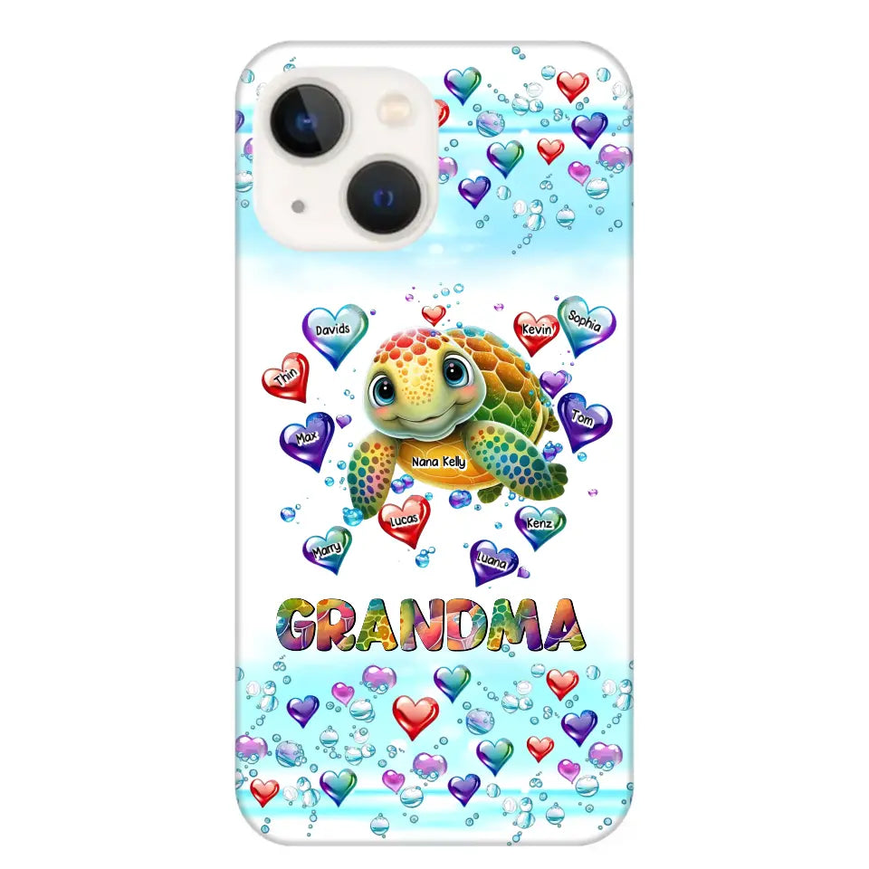 Personalized Grandma Mom Auntie Colorful Cute Turtles With Custom Kids Name Gift For Grandma Phonecase PTN2723