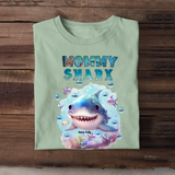 Personalized Mommy Shark Grandma Shark Watercolor With Kid Names T-shirt Printed QTKH0307