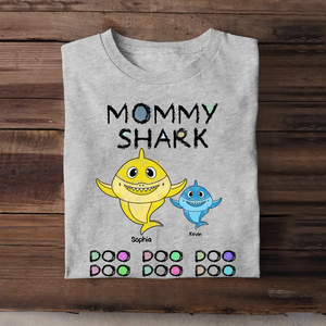 Personalized Mommy Shark Grandma Shark Colorful With Kid Names T-shirt Printed QTHQ0307