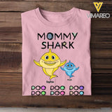 Personalized Mommy Shark Grandma Shark Colorful With Kid Names T-shirt Printed QTHQ0307