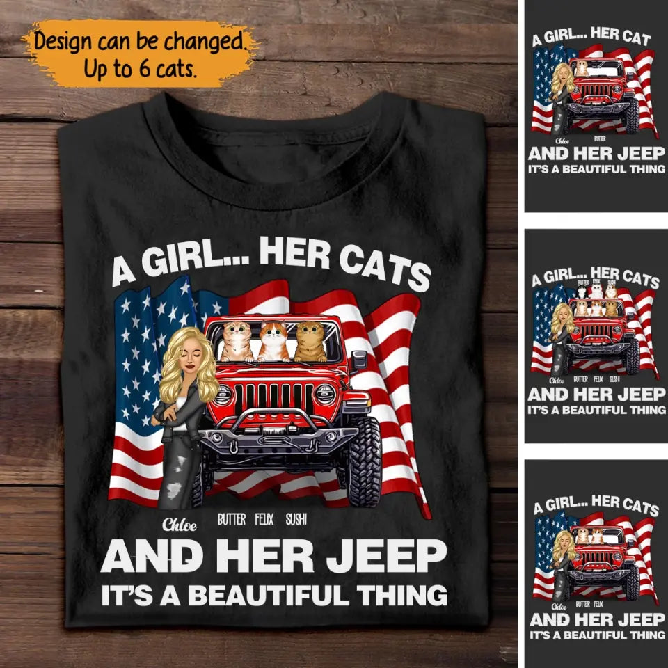 Personalized A Girl Her Cats And Her Jeep It's A Beautiful Thing T-shirt Printed 23JUN-TB29