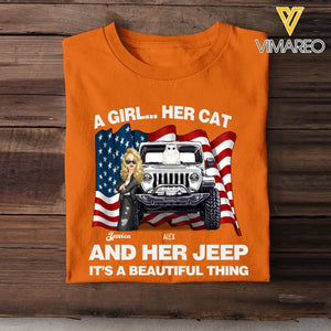 Personalized A Girl Her Cats And Her Jeep It's A Beautiful Thing T-shirt Printed 23JUN-TB29