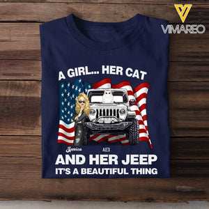 Personalized A Girl Her Cats And Her Jeep It's A Beautiful Thing T-shirt Printed 23JUN-TB29