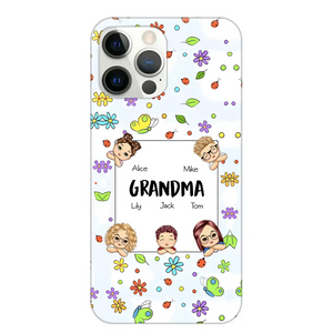 Personalized Grandma with Kids Name Flowers Background Gift For Grandma Phonecase PNDT2906