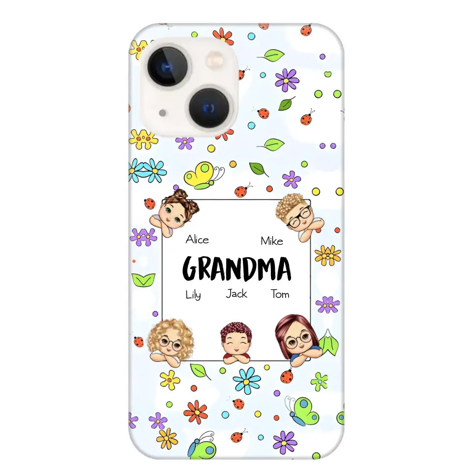 Personalized Grandma with Kids Name Flowers Background Gift For Grandma Phonecase PNDT2906