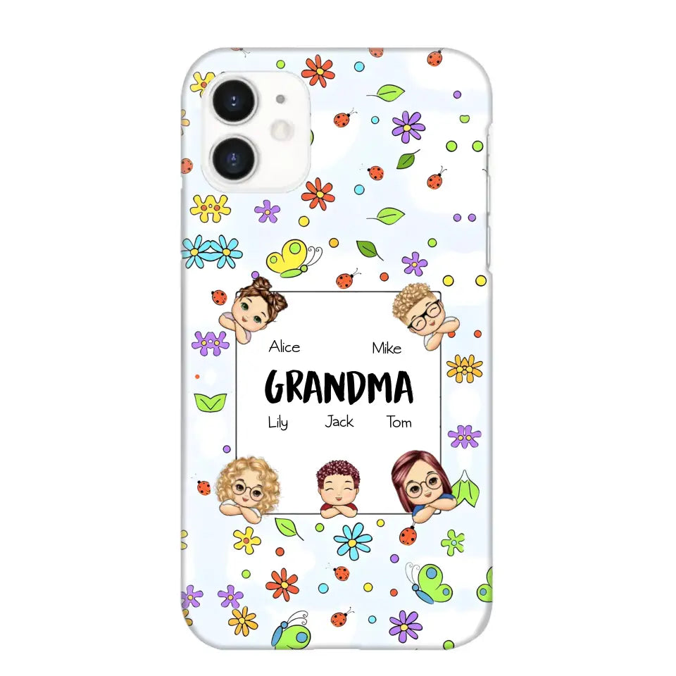 Personalized Grandma with Kids Name Flowers Background Gift For Grandma Phonecase PNDT2906