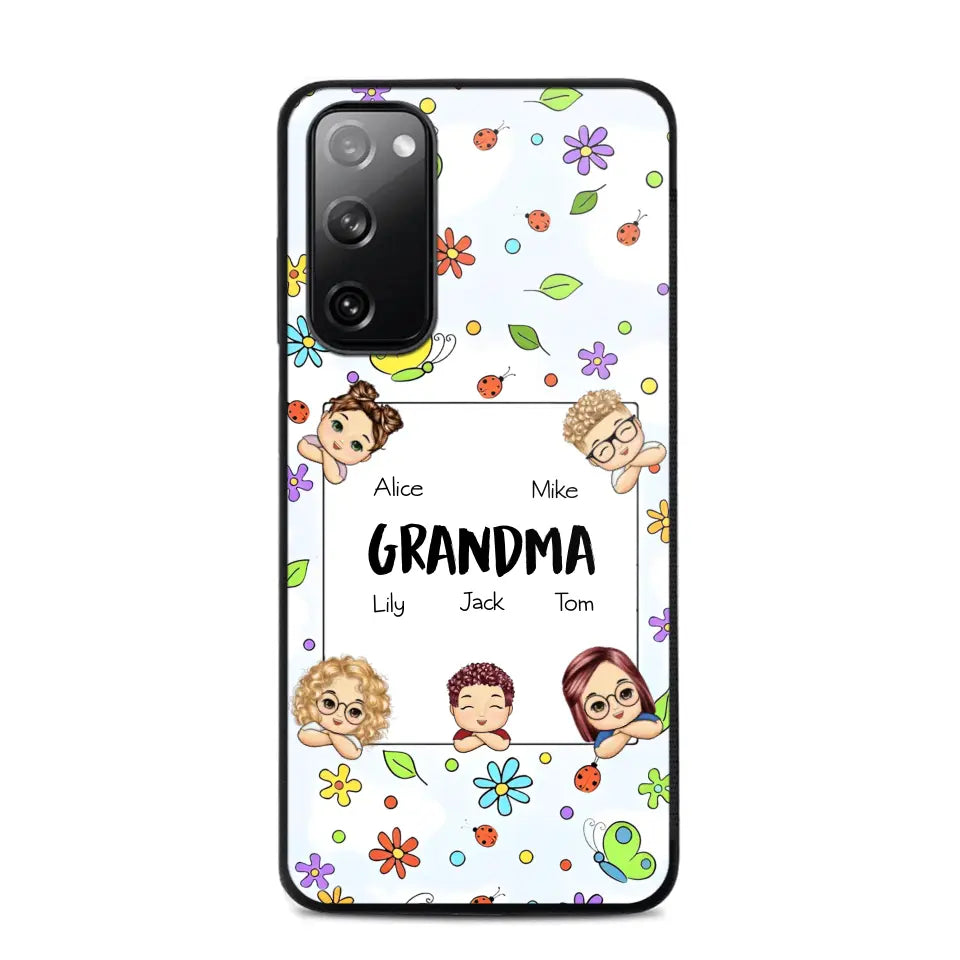 Personalized Grandma with Kids Name Flowers Background Gift For Grandma Phonecase PNDT2906