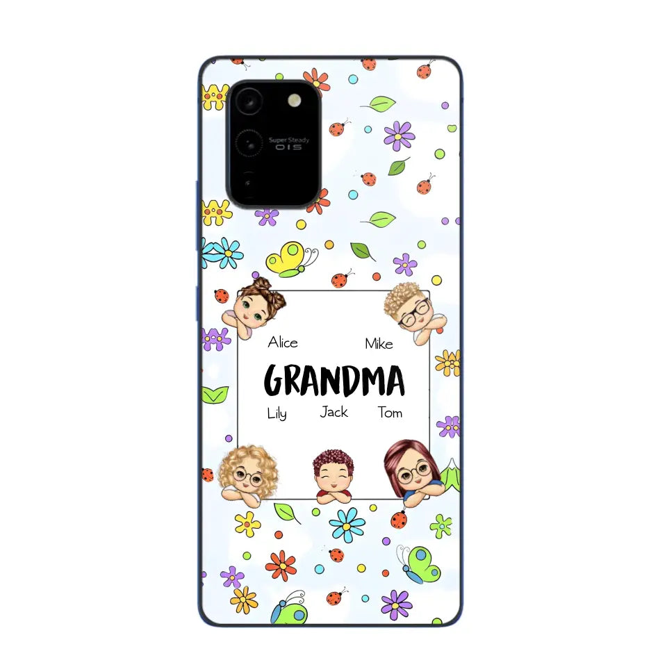 Personalized Grandma with Kids Name Flowers Background Gift For Grandma Phonecase PNDT2906