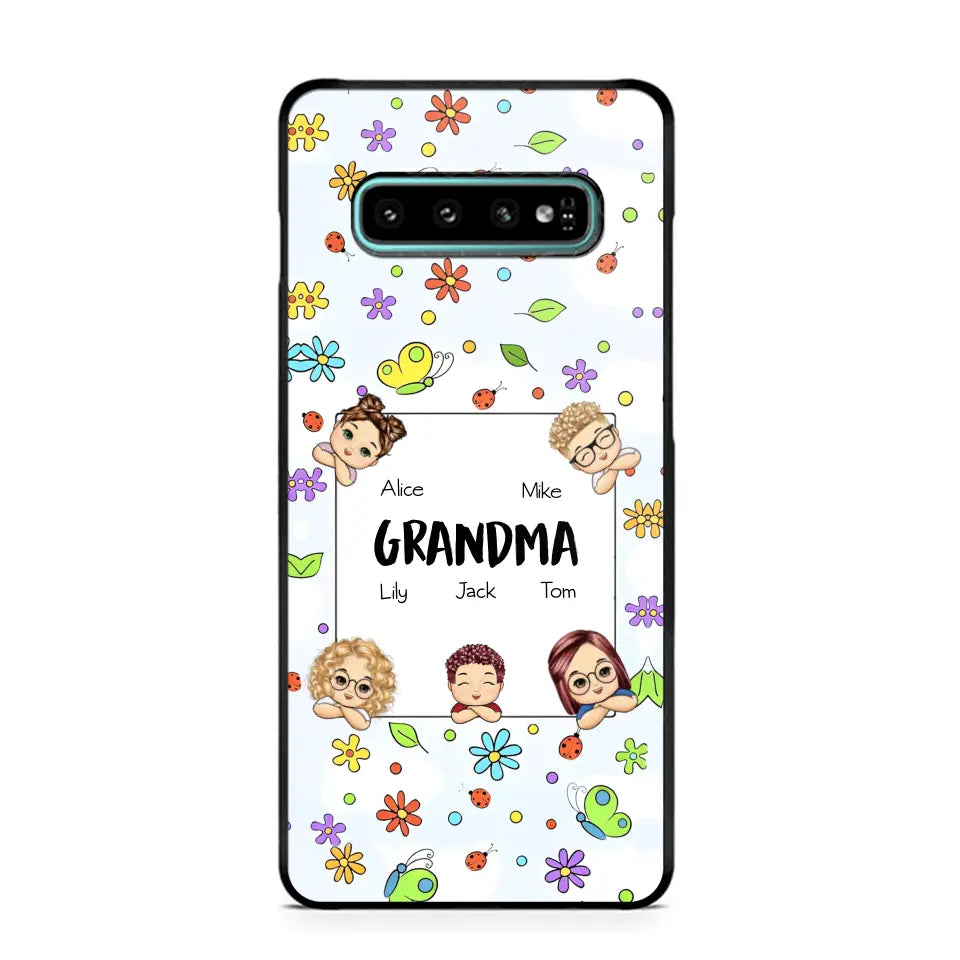 Personalized Grandma with Kids Name Flowers Background Gift For Grandma Phonecase PNDT2906