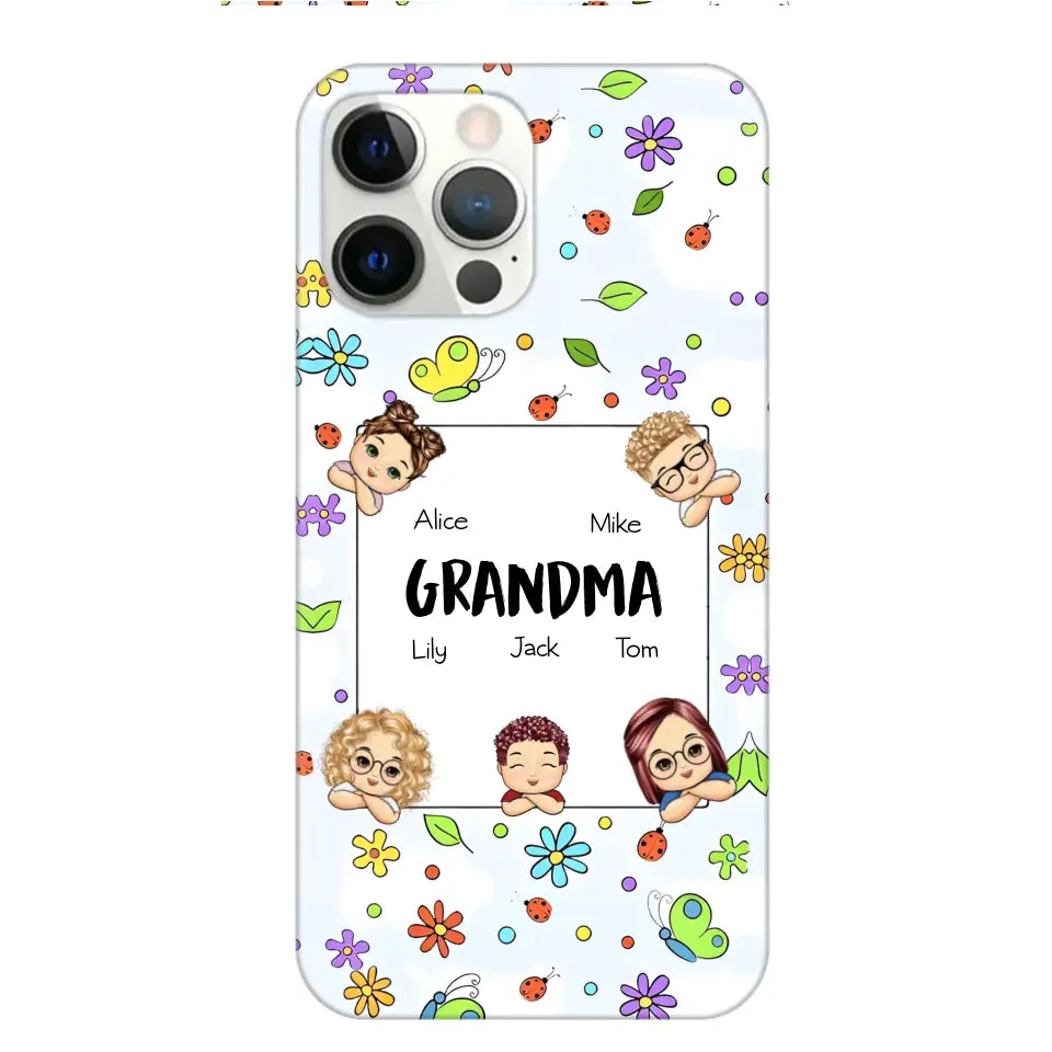 Personalized Grandma with Kids Name Flowers Background Gift For Grandma Phonecase PNDT2906