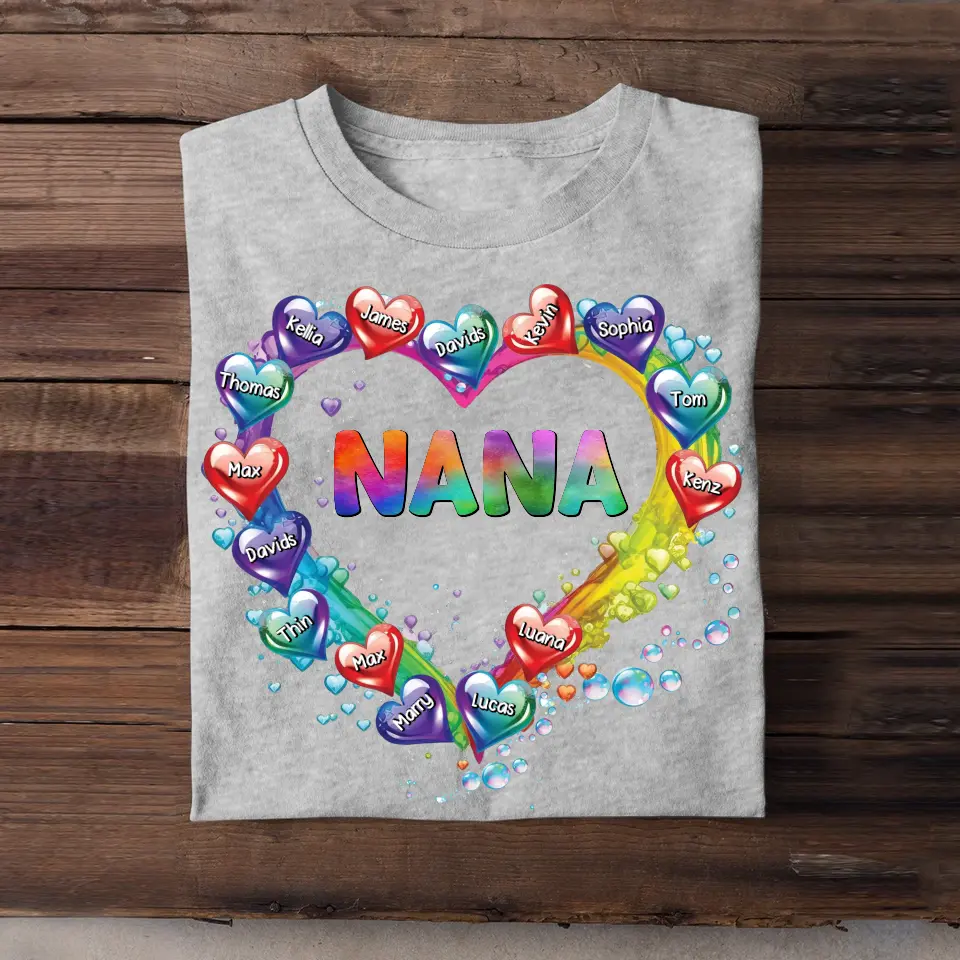 Personalized Grandma Nana Mom Auntie Heart Water Colorful Art 2D Printed Tshirt PTN57