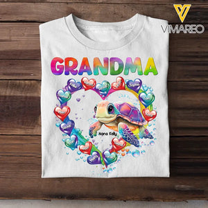 Personalized Grandma Nana Mom Auntie Chibi Turtles Heart Water Colorful Art 2D Printed Tshirt PTN57