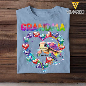 Personalized Grandma Nana Mom Auntie Chibi Turtles Heart Water Colorful Art 2D Printed Tshirt PTN57