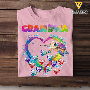 Personalized Grandma Nana Mom Auntie Chibi Turtles Floating Heart Water Colorful Art 2D Printed Tshirt KVH57