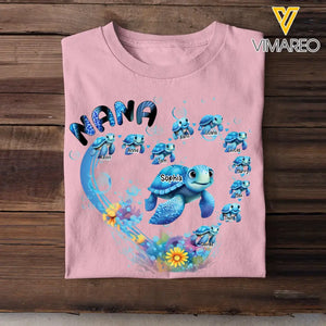 Personalized Grandma Nana Mom Auntie Chibi Turtles Heart 2D Printed Tshirt