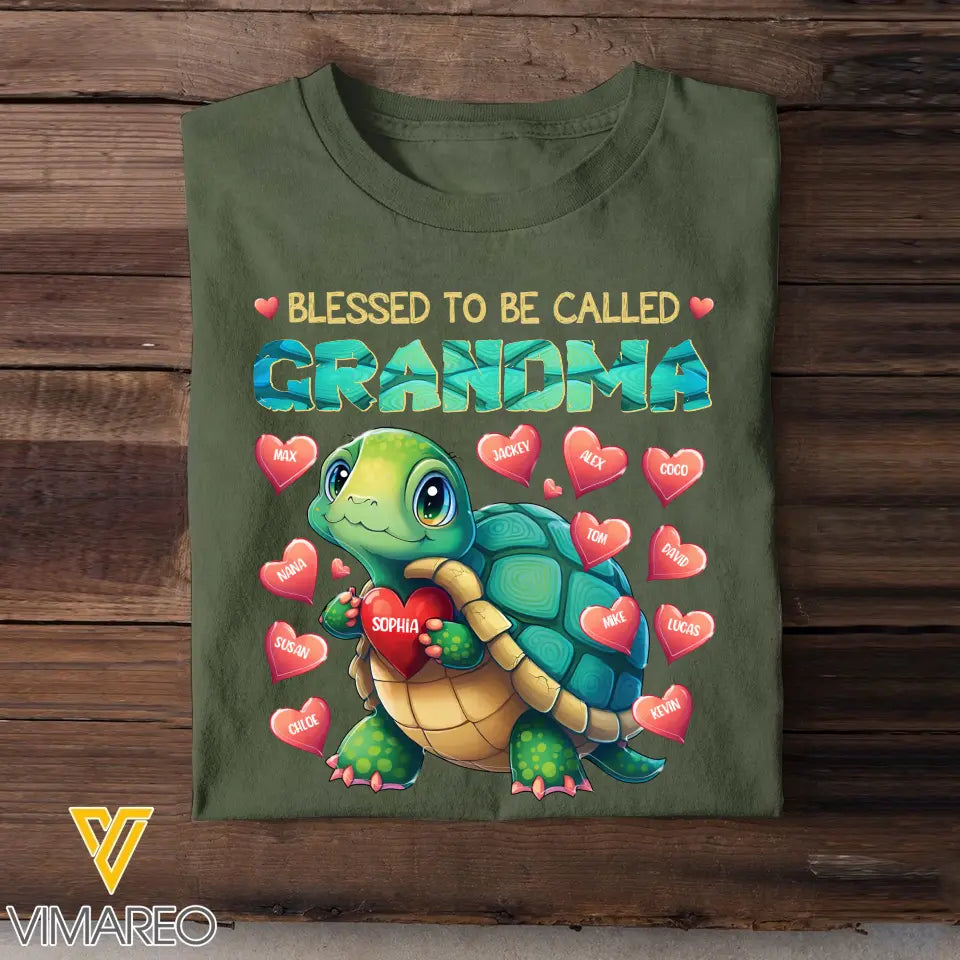 Personalized Blessed To Be Called Grandma Turtles Hearts with Kid Names T-shirt Printed PNHQ0407