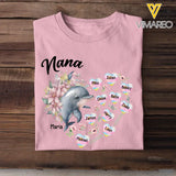 Personalized Nana Grandma Dolphin Hearts with Kid Names T-shirt Printed MTHN0507