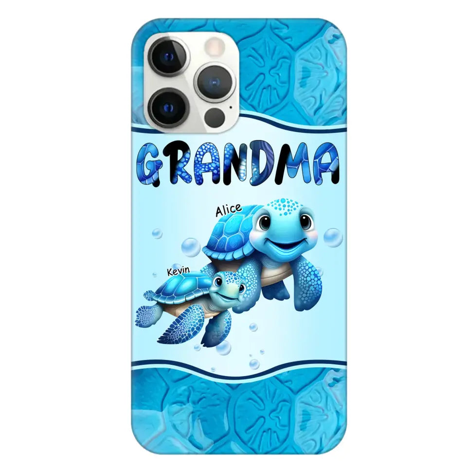 Personalized Grandma Turtles with Kid Name Ocean Background Gift For Grandma Phonecase 23JUN-HN30