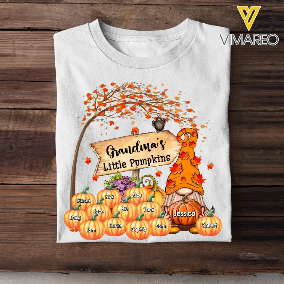 Personalized Grandmas Little Pumpkins Fall Season T-Shirt Printed QTDT807