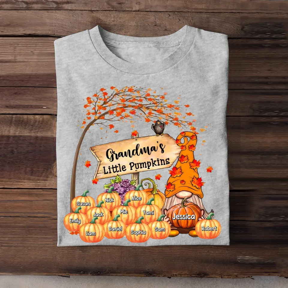 Personalized Grandmas Little Pumpkins Fall Season T-Shirt Printed QTDT807