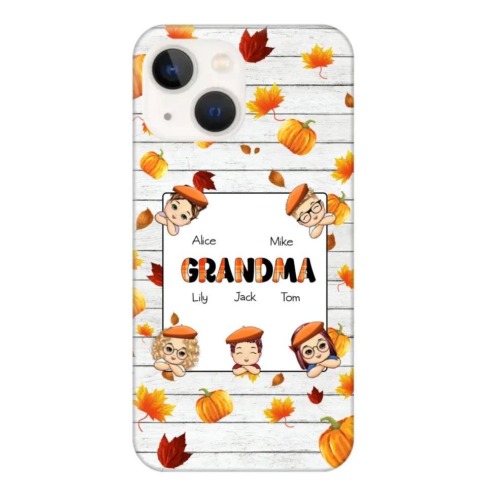 Personalized Fall Season Pumpkin Autumn Grandma with Kid Name Gift For Grandma Phonecase PNDT0707