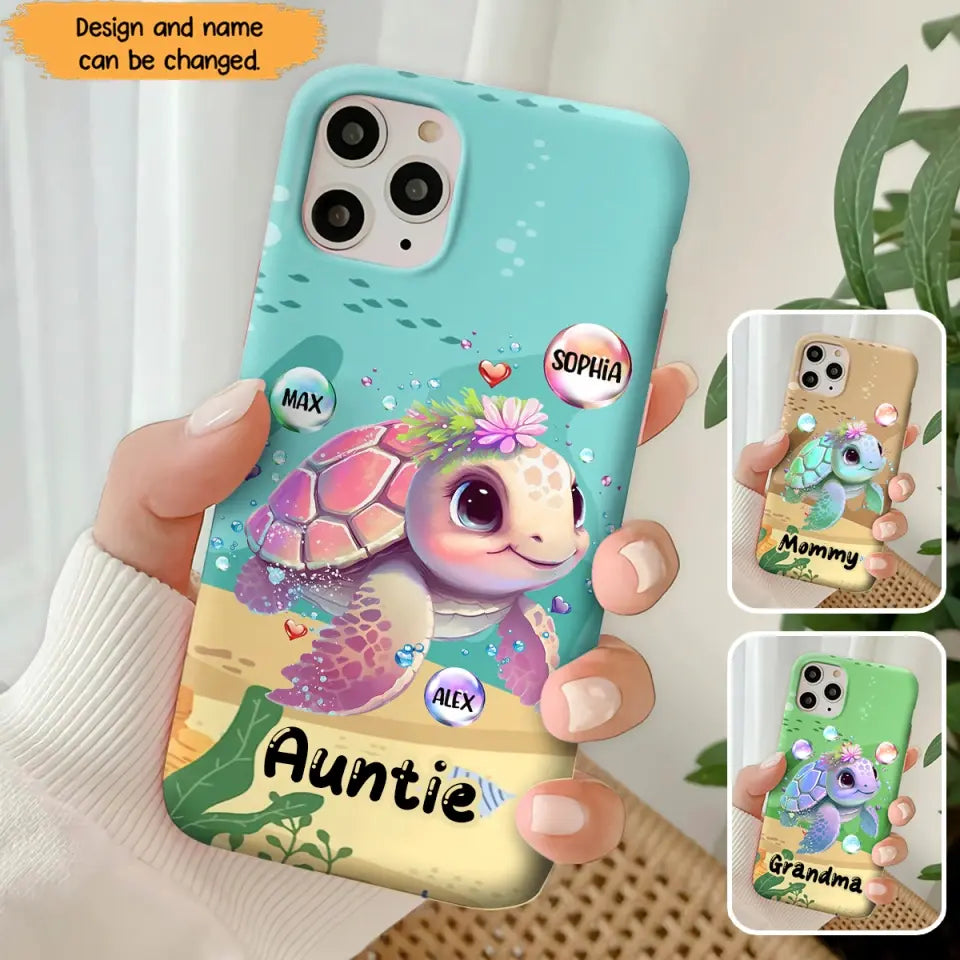 Personalized Auntie Turtle Colorful With Kids Phone Case Printed QTHN1007