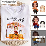 Personalized Life Is Better With Cats Fall Season Pumpkin T-shirt Printed MTPVD1007