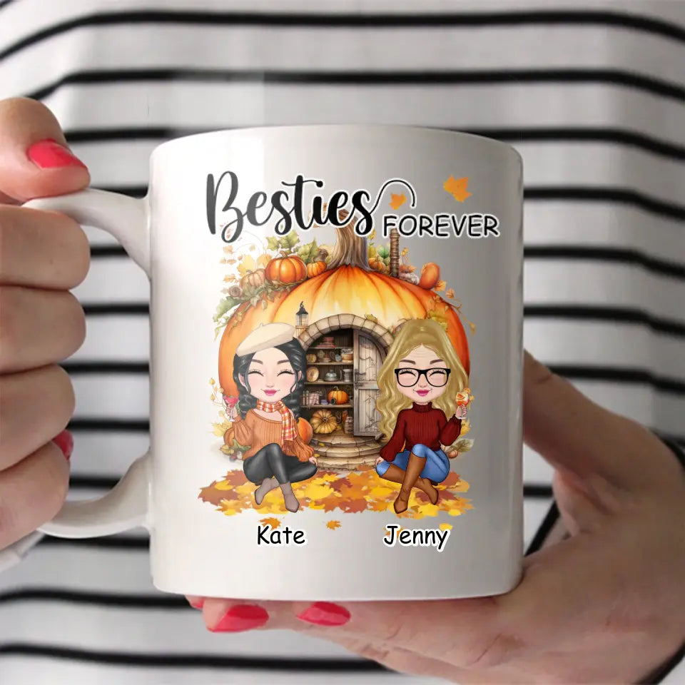 Personalized Besties Forever Fall Season Pumpkin White Mug Printed 23JUL-PVD10