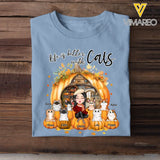 Personalized Fall Season Pumpkin Life Is Better with Cats T-shirt Printed MTPVD1107