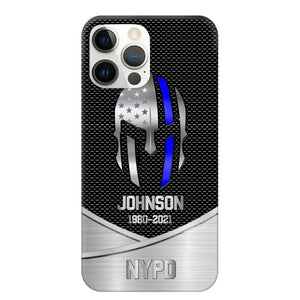 Personalized US Flag Law Enforcement Thin Blue Line Department Phone Case Printed 23JUL-PD12