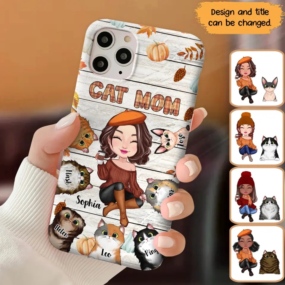 Personalized Cat Mom Fall Season Pumpkin Phonecase Printed MTPN1107