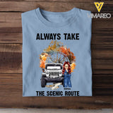 Personalized Always Take The Scenic Route Jeep Girl T-Shirt Printed MTPN1307