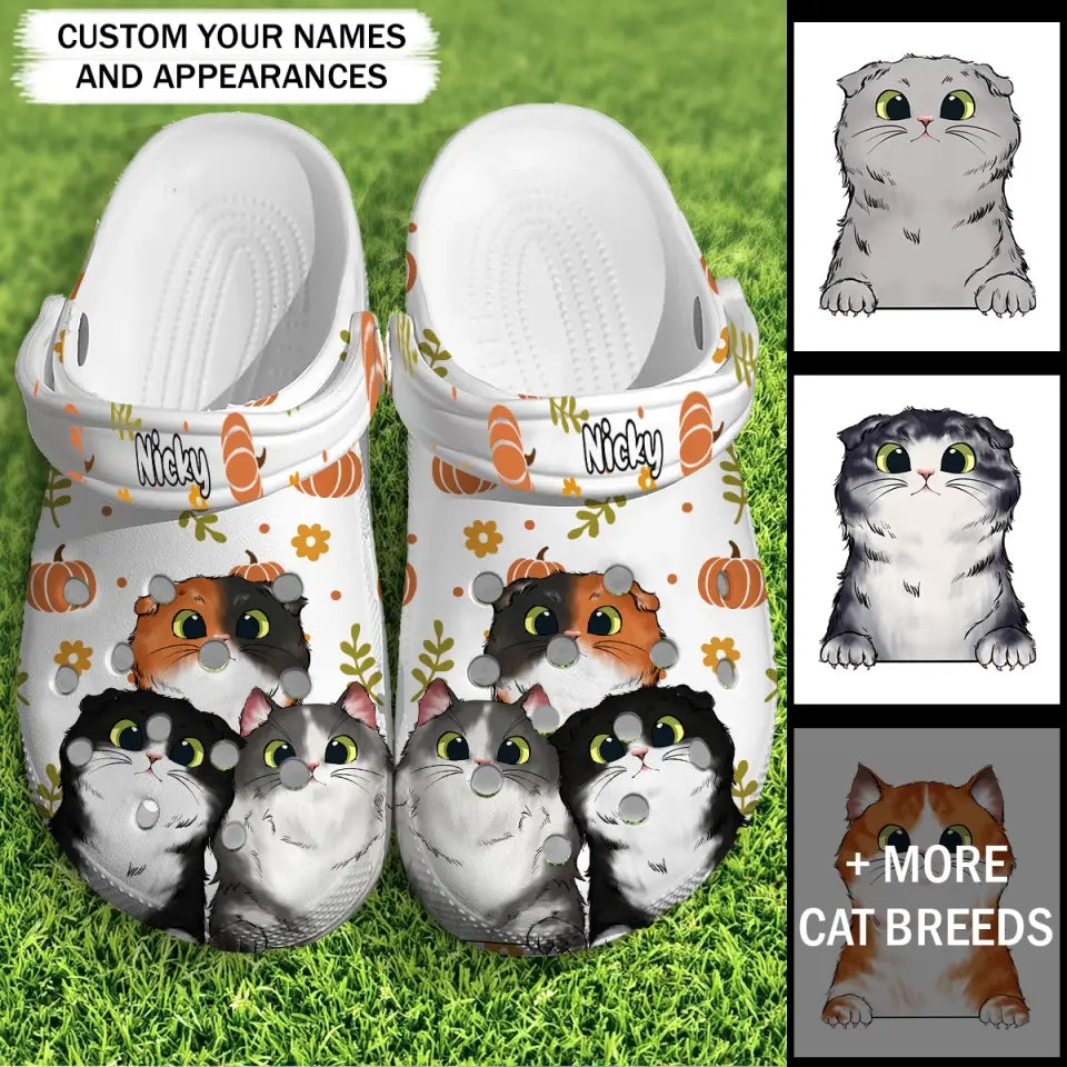 Personalized Fall Season Pumpkin Cat Lovers Gift Clogs Slipper Shoes Printed HTHPVD1307