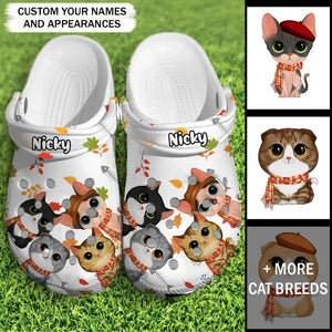 Personalized Fall Season Cute Cat Cat Lovers Gift Clogs Slipper Shoes Printed HTHPVD1707