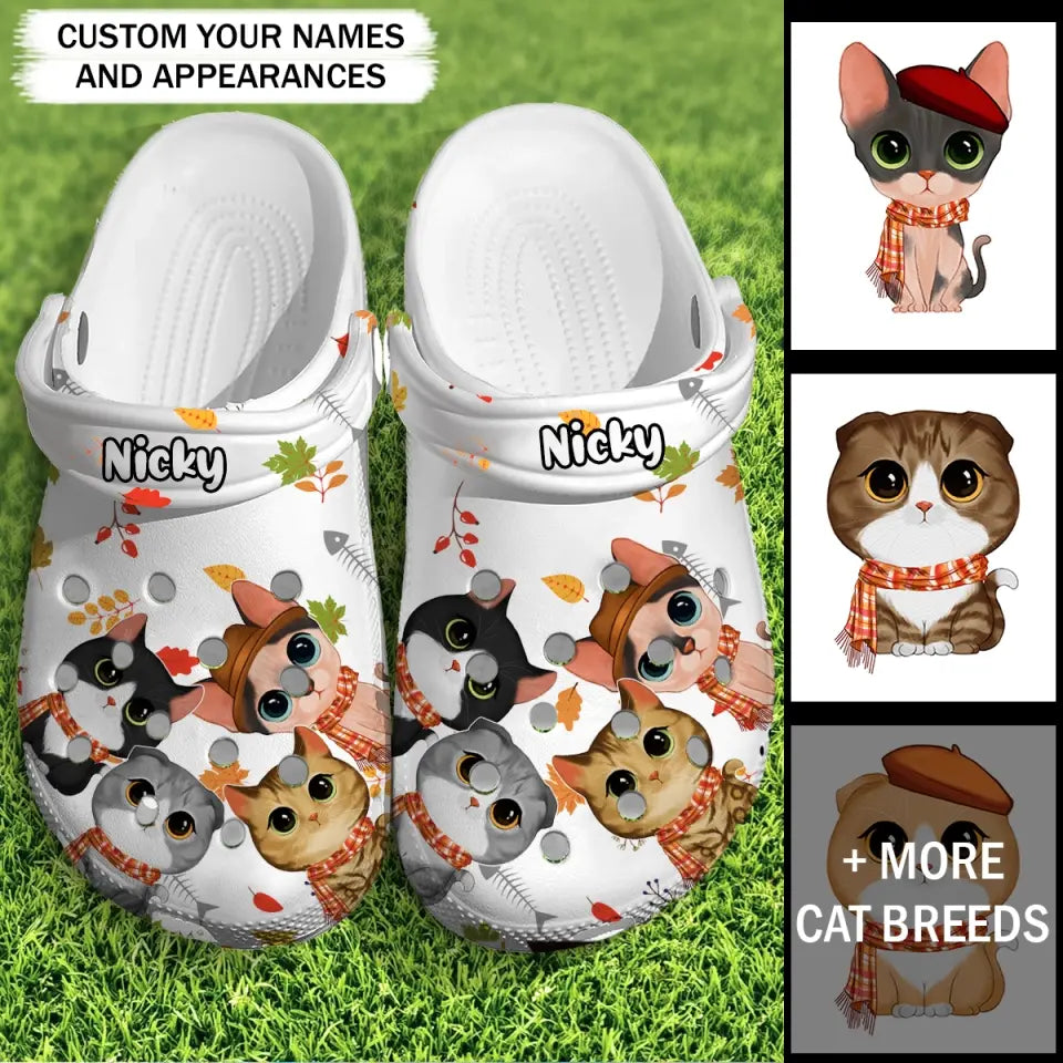 Personalized Fall Season Cute Cat Cat Lovers Gift Clogs Slipper Shoes Printed HTHPVD1707