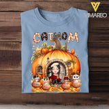 Personalized Fall Season Pumpkin Cat Mom Cat Lovers Gift T-Shirt Printed HTHKVH1807