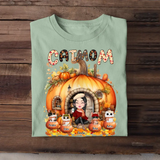 Personalized Fall Season Pumpkin Cat Mom Cat Lovers Gift T-Shirt Printed HTHKVH1807