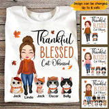 Personalized Thankful Blessed Cat Obsessed Grandma with Cat Names T-shirt Printed MTHPN1707