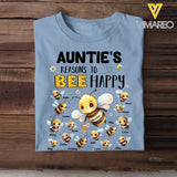 Personalized Auntie's Reasons To Bee Happy with Kid Names T-shirt Printed 23JUL-PTN06