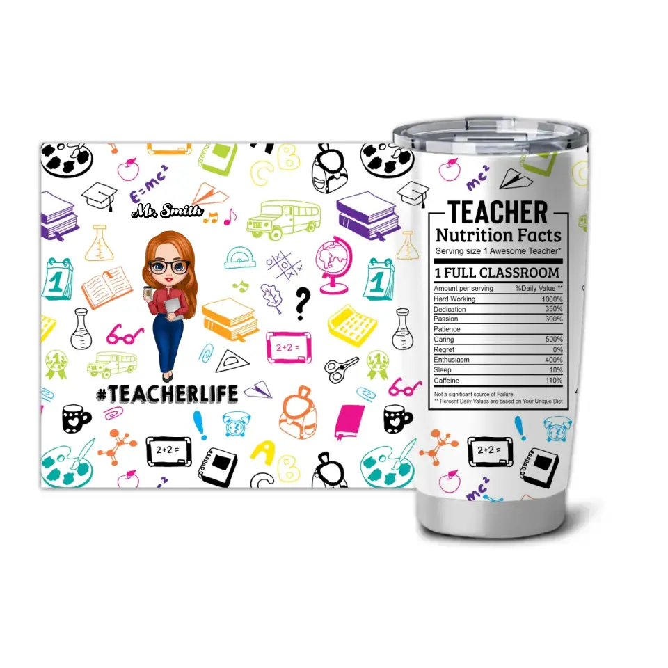 Personalized Teacherlife Teacher Nutrition Facts Gift For Teacher Tumbler Printed HTHHN2207