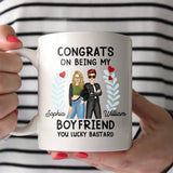 Personalized Congrats On Being My Boyfriend You Lucky Bastard Couple White Mug Printed MTHPN2607